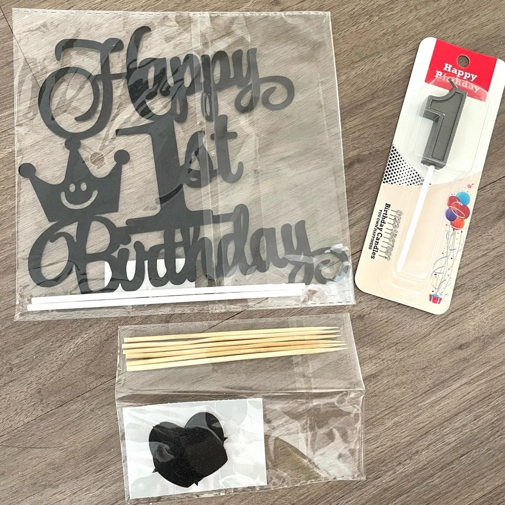 Elegant Black 1st Birthday Cake Topper Set